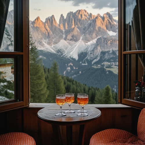Picture of Italian Alps from cozy terrace with Aperol.