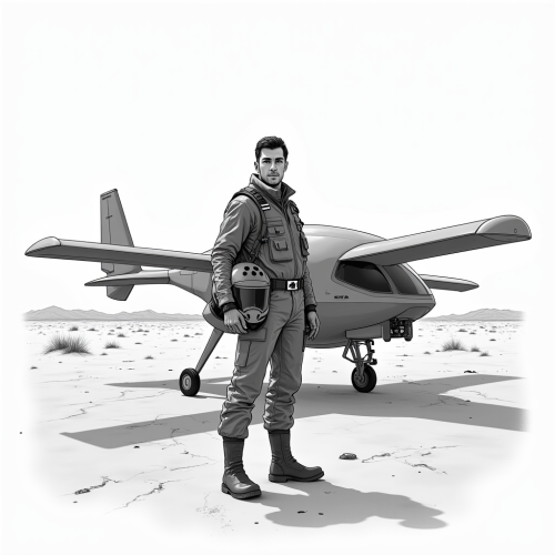 Pilot with Helmet in Desert by eVTOL