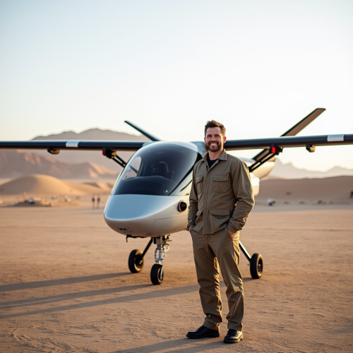 Pilot with His eVTOL in the Desert