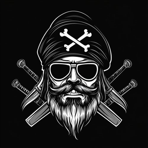 Pirate in Eye Patch & Football Helmet with Crossed Swords, Vector Art