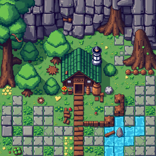 Pixel art house for RPG game resources.