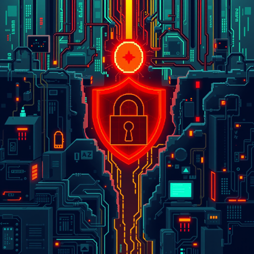 Pixelated illustration showing cybersecurity skills gap.