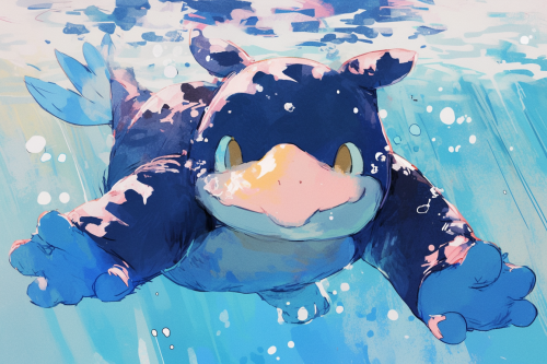 Platypus Pokemon Swimming in Blue White Lighting