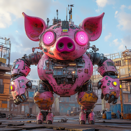 Playful Pig-Like Robot Roams Abandoned City