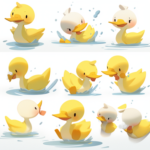Playful cartoon ducky playing in water illustration.