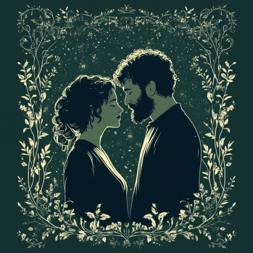 Playing card back with green background, loving couple design.