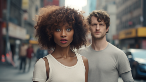 Poor black woman with auburn wig in NYC street
