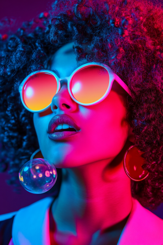 Pop-Art Neon Portrait of Rebellious Young Woman