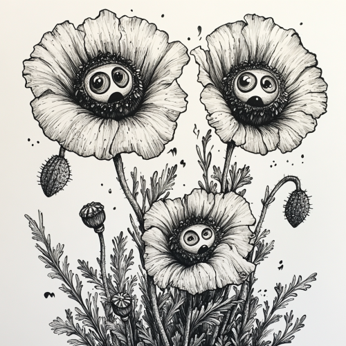 Poppy Flowers with Faces and Feet
