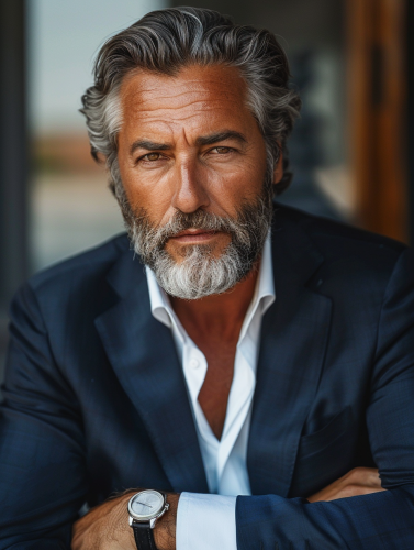 Portrait of Confident Brazilian Man in Navy Blazer
