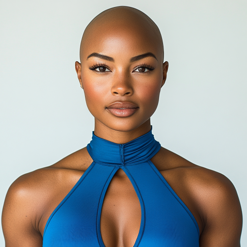 Portrait of Strong Black Woman in Blue Halter Top