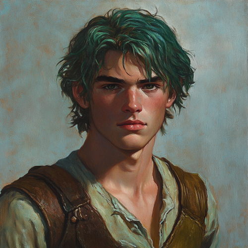 Portrait of a 16-year-old bard with green hair