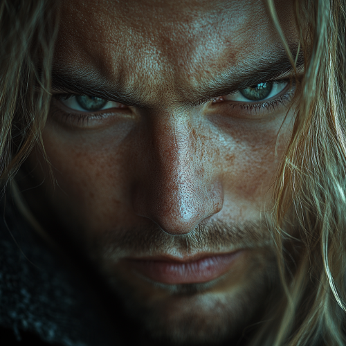 Portrait of a young villain with evil eyes