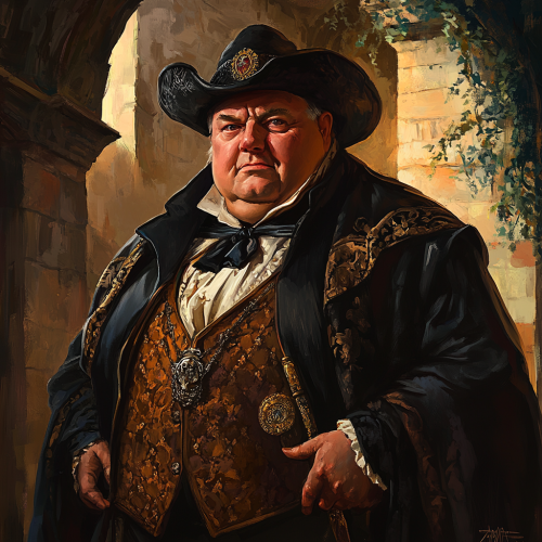 Portrait of chubby older gentleman in Renaissance attire