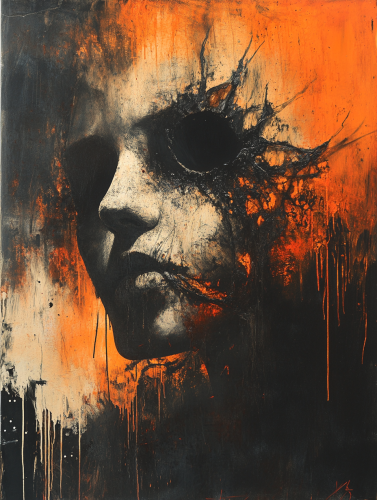 Portrait of half woman, half mushroom in monochrome