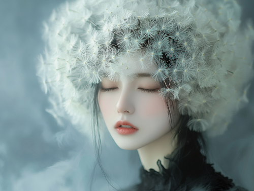 Portrait of woman with floral patterns, surreal atmosphere