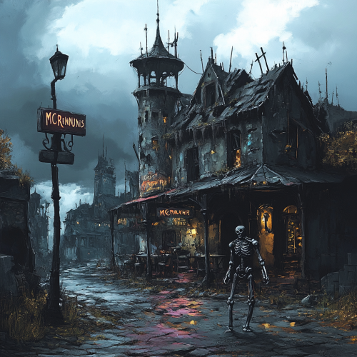 Post-Apocalyptic Medieval Village, Manor Restaurant, Armor Scarecrow at Mc Runi's