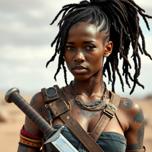 Post-Apocalyptic Warrior Woman with Nature Tattoos