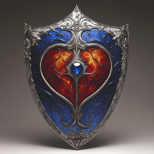 Powerful shield with water and fire designs for warrior