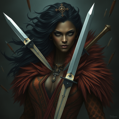 Princess Woman in Lion Skin with Flying Knives