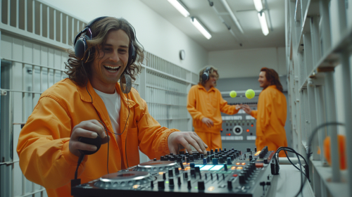 Prisoners DJing with CDJ 2000 in Cell