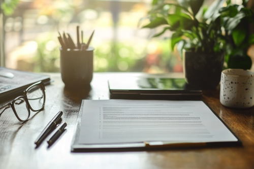 Professional Contract On Neat Desk With Stylish Pen Professional Contract On Neat Desk With Stylish Pen
