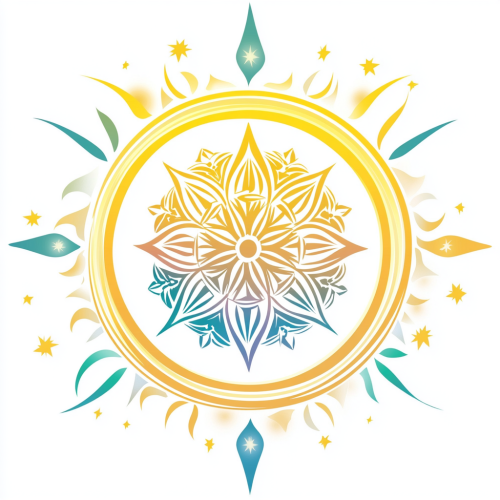 Professional logo for therapy center: Flower of Life, sun, moon, stars.