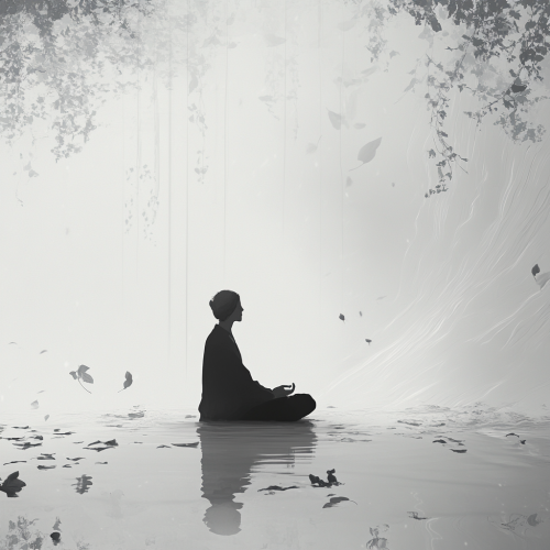 Professional practicing mindfulness in serene digital art scene