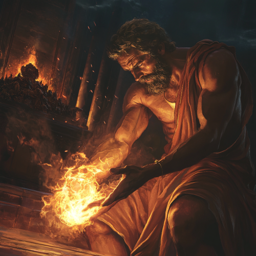Prometheus steals fire from Zeus in dramatic scene