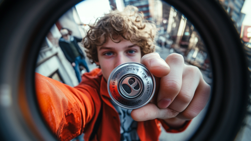 Proud young person holding soda up in camera