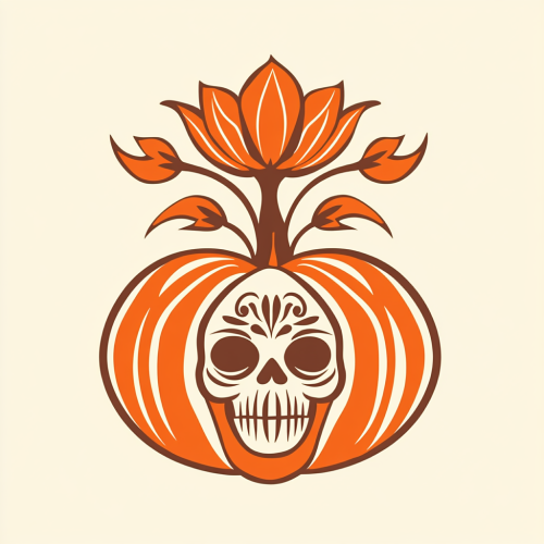 Pumpkin, Marigold, and Skull Logo: Día de Muertos
