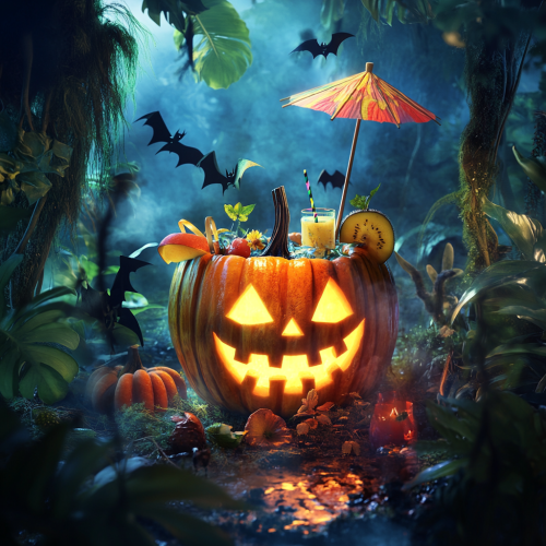 Pumpkin Cocktail in Jungle: Spooky Halloween Festivity