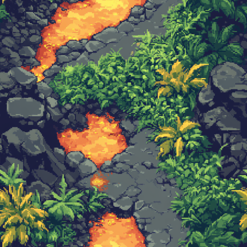 Purgatory Scene with Strange Plants and Lava Ponds