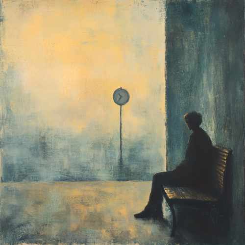 Quiet location, figure expressing hope and anticipation, waiting.