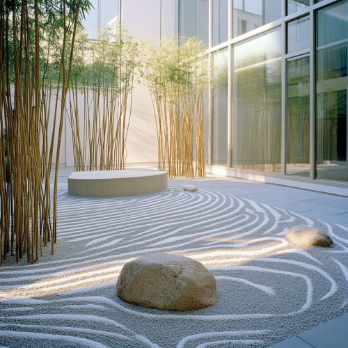 Quiet oasis in university garden for peaceful meditation