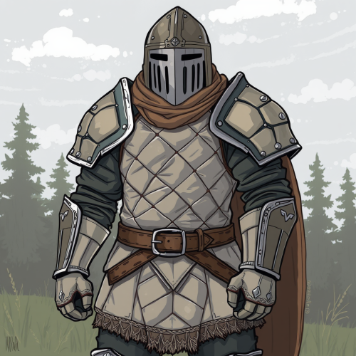 Quilted armor protecting warrior in quick drawing style.