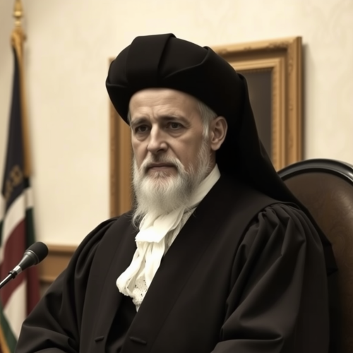 Rabat, the judge in court, with gavel.