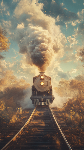 Racing Steam Train on Transcontinental Railroad.