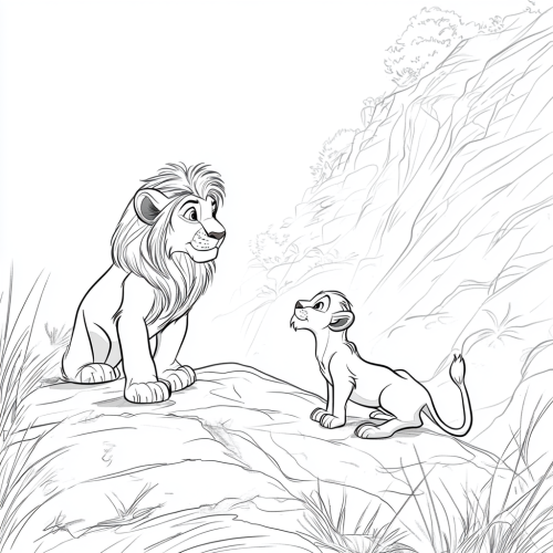 Rafiki introduces Simba in simple coloring page
