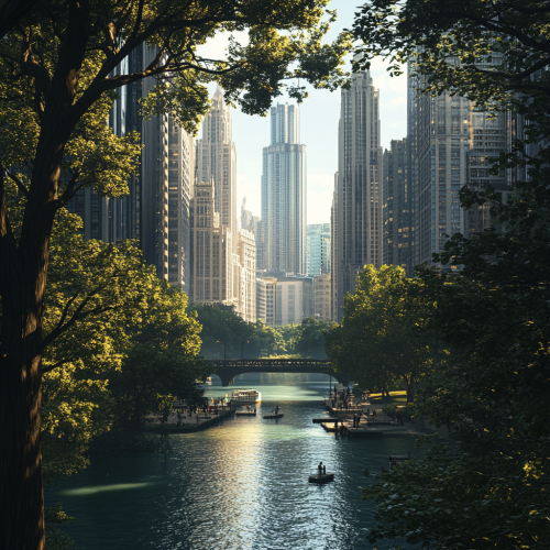Realistic 3D Render of Imaginative Chicago City View