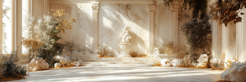 Realistic Ancient Greek White Marble Temple Ruins Panorama