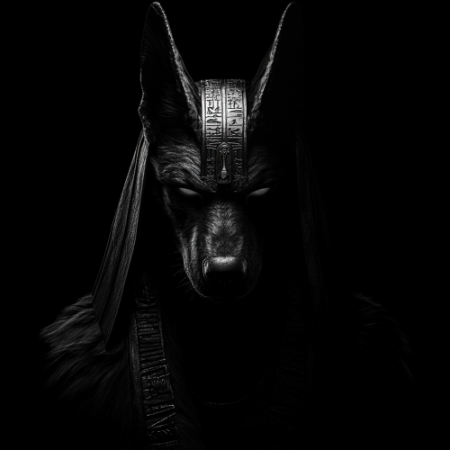 Realistic Anubis with high contrast on dark background