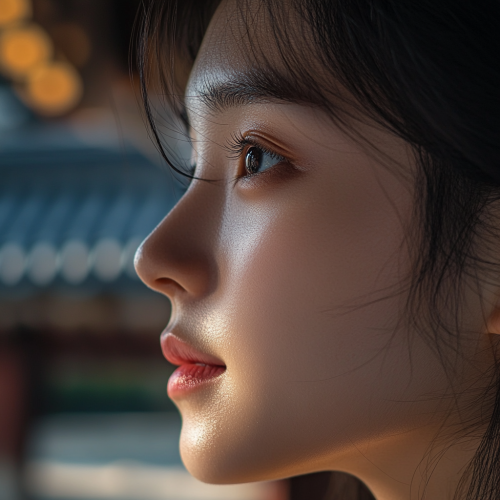 Realistic close-up photo of young Korean woman's face. Realistic close-up photo of young Korean woman's face.