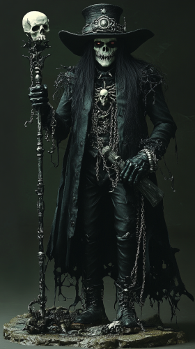 Realistic male gothic voodoo witch with staff and skull 