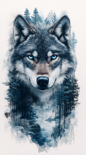 Realistic tattoo design by Rember Orellana: fierce wolf, blue eyes.