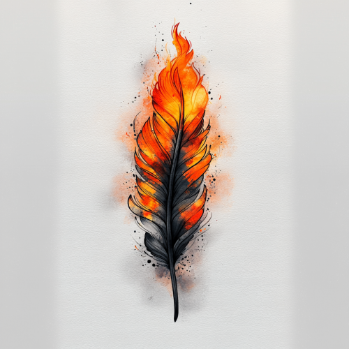 Rebirth and resilience: feather turning into fire.