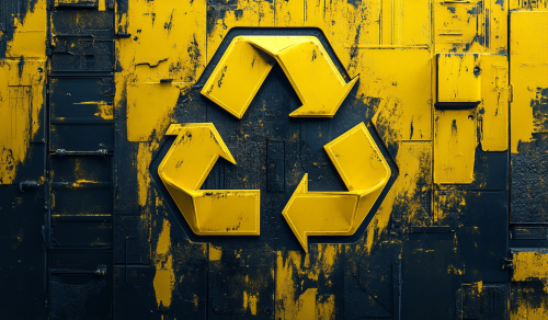Recycle symbol in futuristic sci-fi style. Yellow and black background.