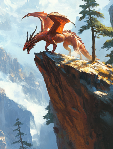 Red Dragon Roaring on Rocky Cliff