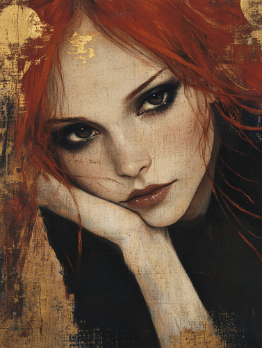 Red-Haired Woman Portrait with Gold Leaf Accents