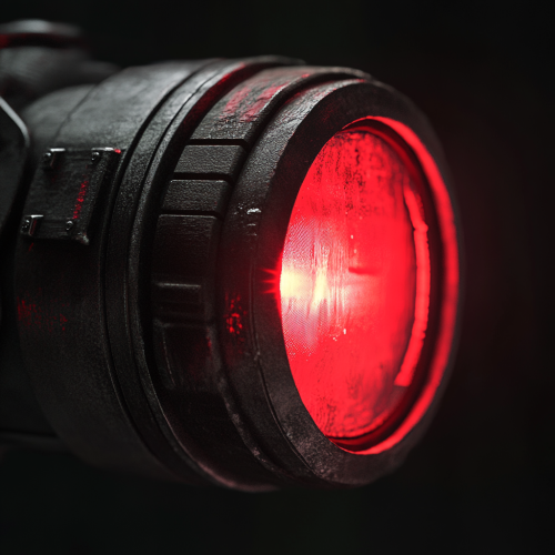 Red Headlamp Shining Bright in Dark